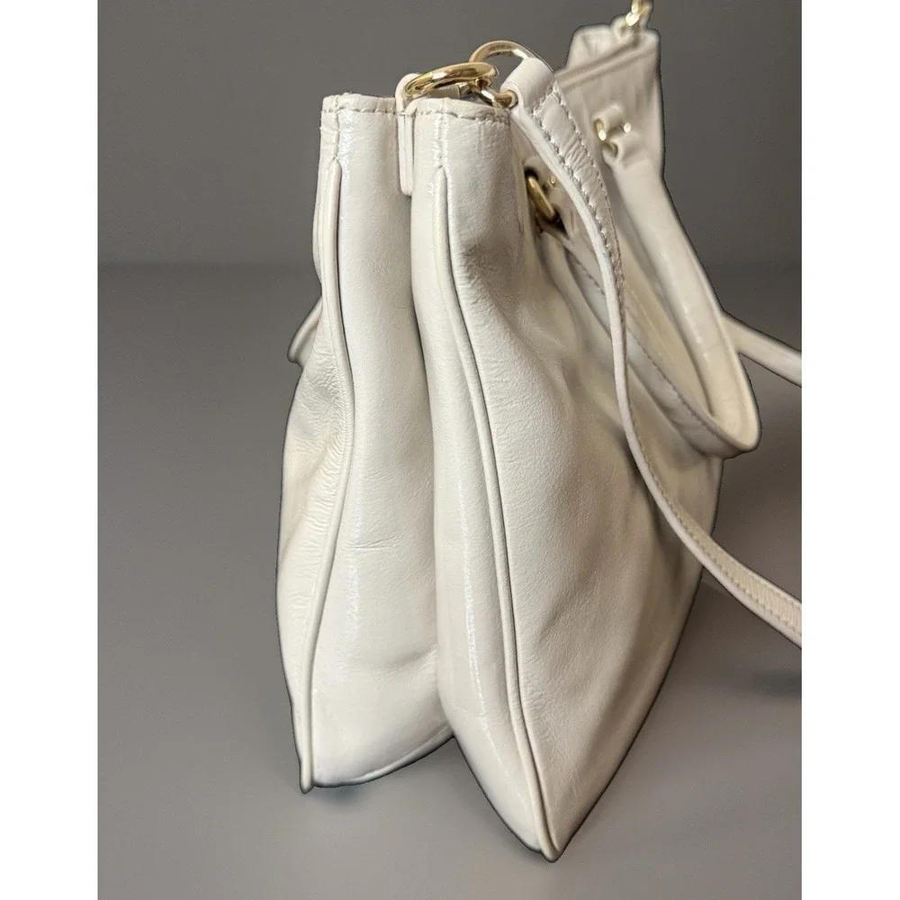 Kate Spade Fanfare Brette Cream Glazed Leather Crossbody Satchel Purse PXRU3017